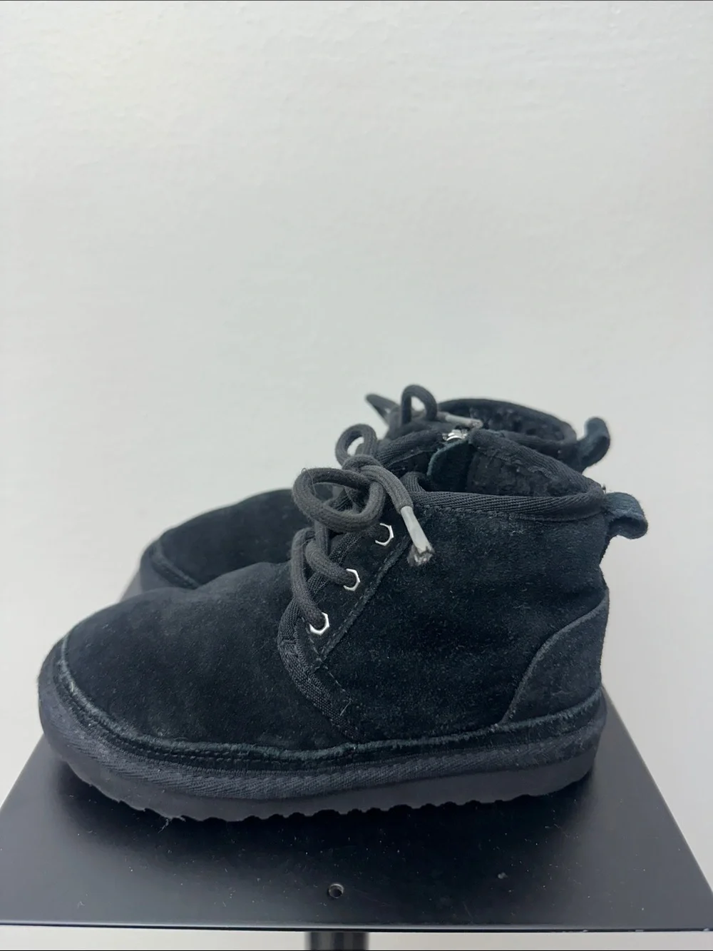 Kids Black Suede Lace-Up Winter Boots with Side Zipper